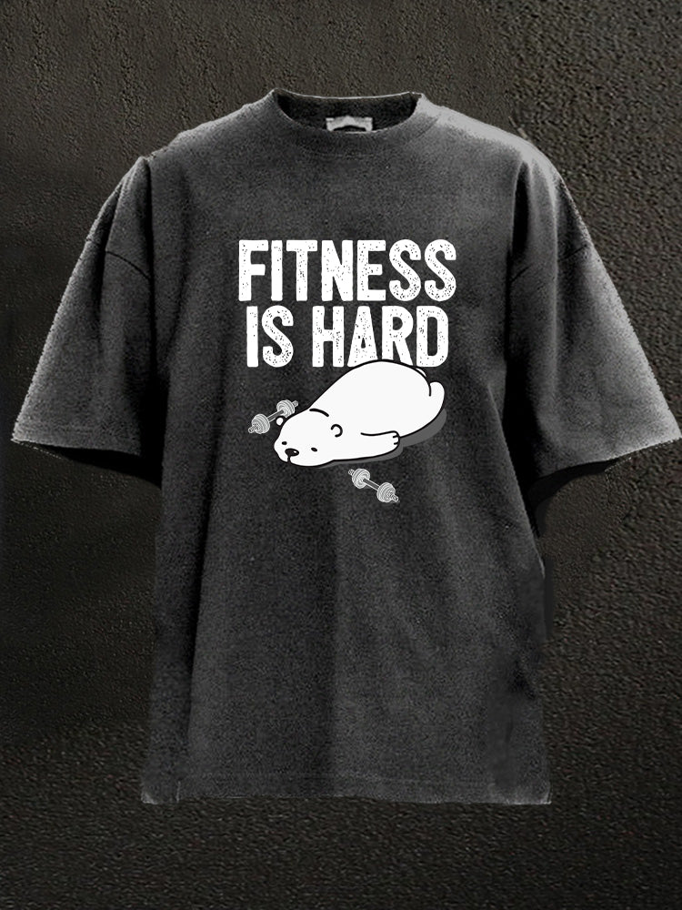 fitness is hard polar bear Washed Gym Shirt