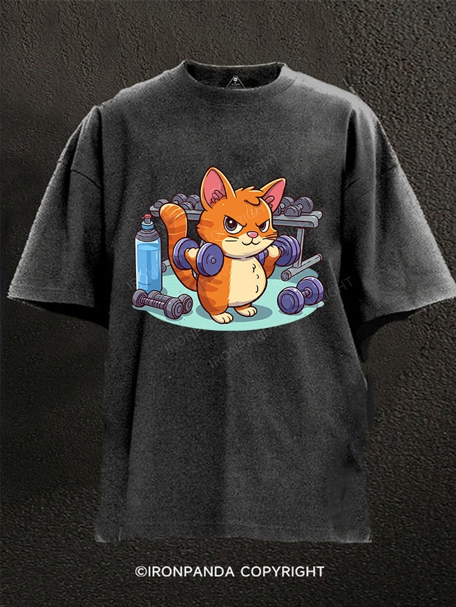 angry  gym cat Washed Gym Shirt