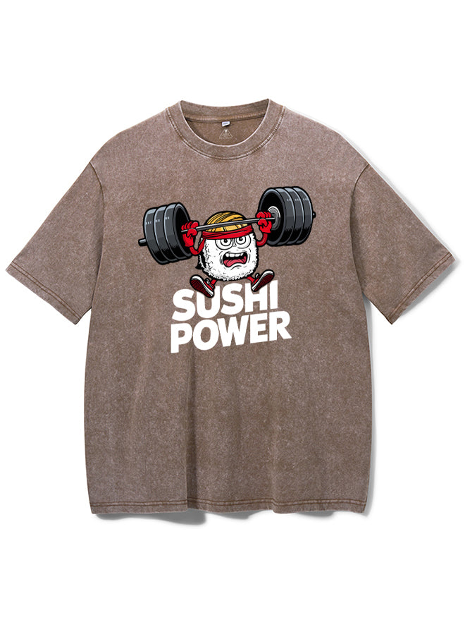 Sushi Power Weightlifting Roll Washed Gym Shirt