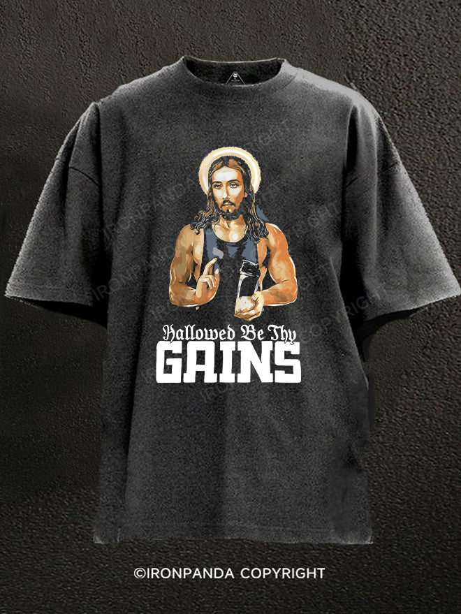 Hallowed Be Thy Gains Muscle Jesus Washed Gym Shirt