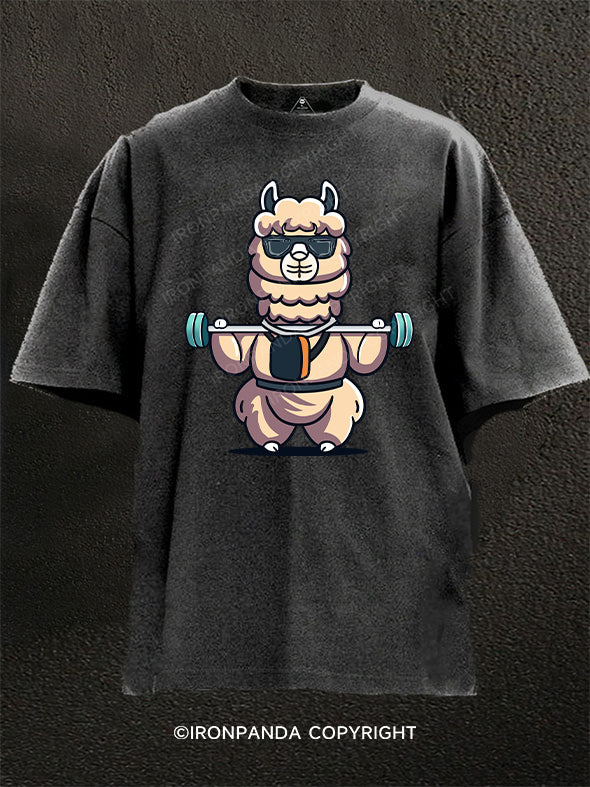 Alpaca doing weight training Washed Gym Shirt