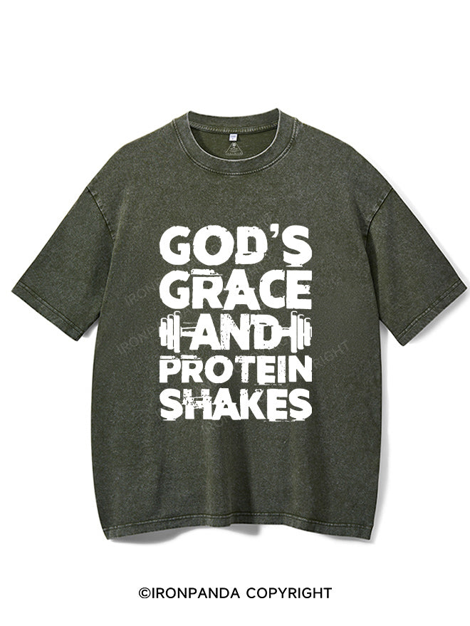 god's grace and protein shake Washed Gym Shirt