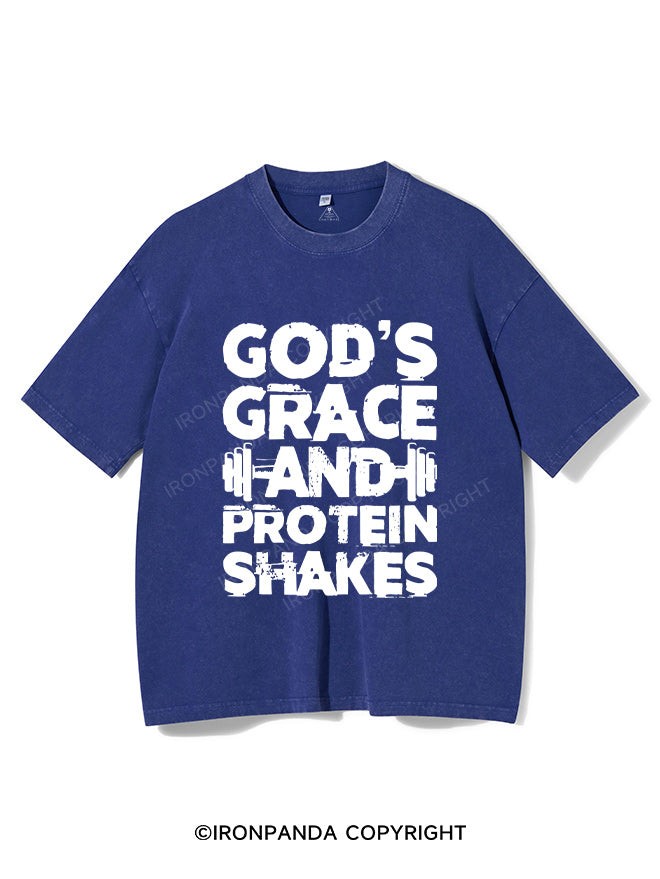 god's grace and protein shake Washed Gym Shirt