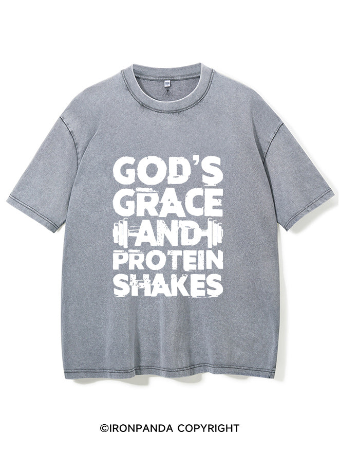 god's grace and protein shake Washed Gym Shirt