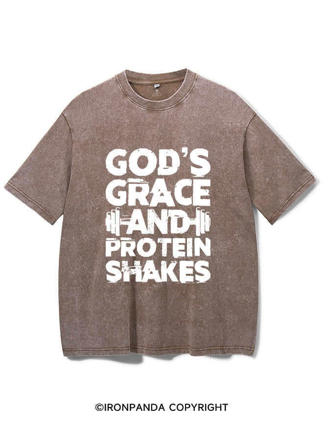 god's grace and protein shake Washed Gym Shirt