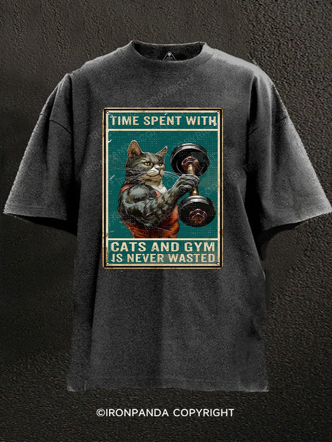 Time Spent With Cats And Gym Is Never Wasted Washed Gym Shirt