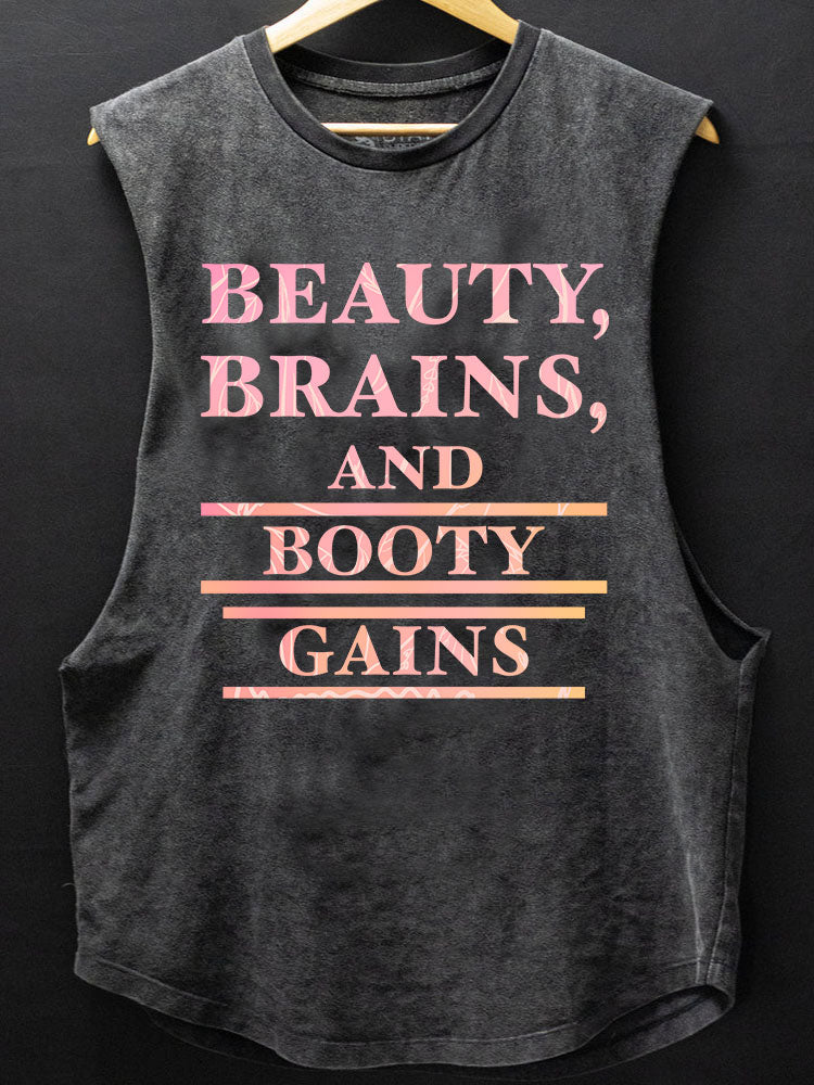 Beauty Brains Booty Gains Scoop Bottom Cotton Tank