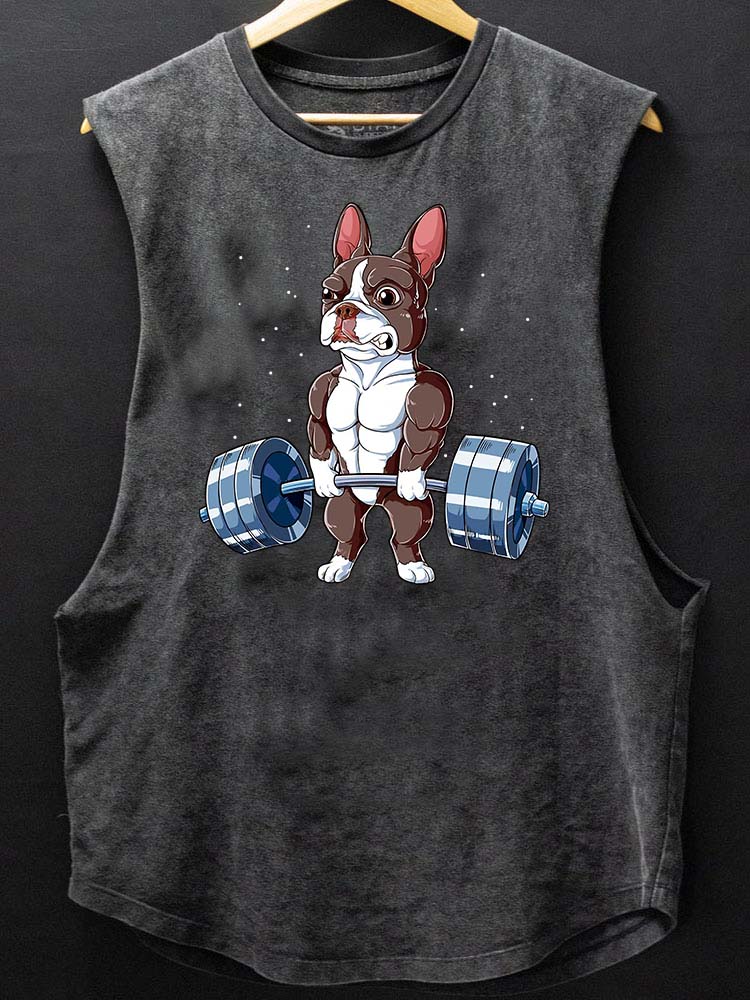 Weightlifting Brown Boston Terrier SCOOP BOTTOM COTTON TANK