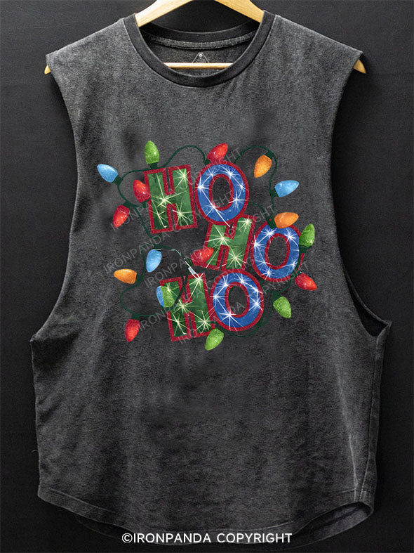 HO HO HO COLORED LIGHTS SCOOP BOTTOM COTTON TANK