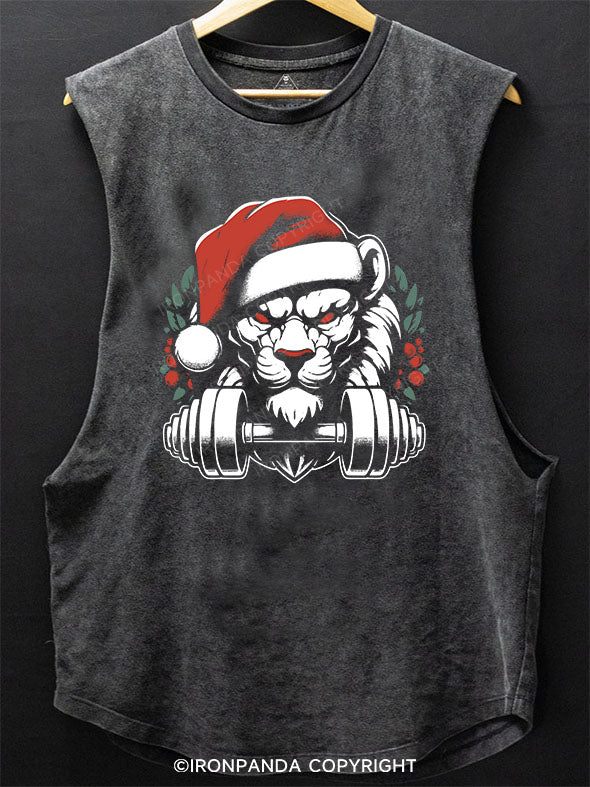 Christmas lion weightlifting SCOOP BOTTOM COTTON TANK