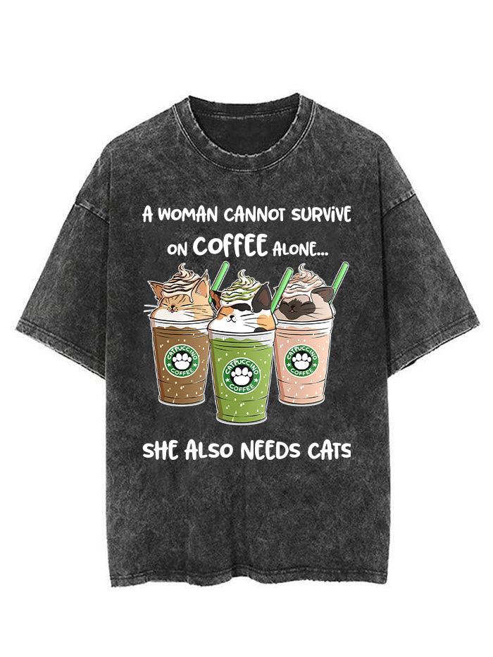 A Woman Cannot Survive On Coffee Alone She Needs Cats Vintage Gym Shirt